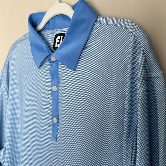 FootJoy Mens Light Blue Geometric White Box Check Short Sleeve Polo Shirt XL - Picture 5 of 9